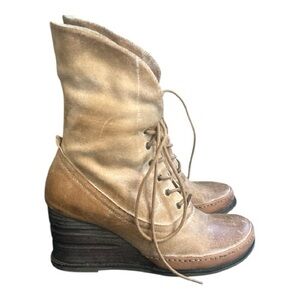 Miz Mooz Tan Lace-Up Wedge Boots